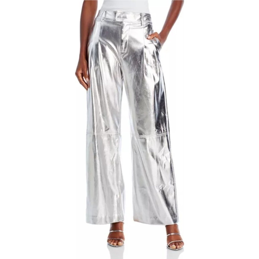 Metallic Silver Wide Leg Pants